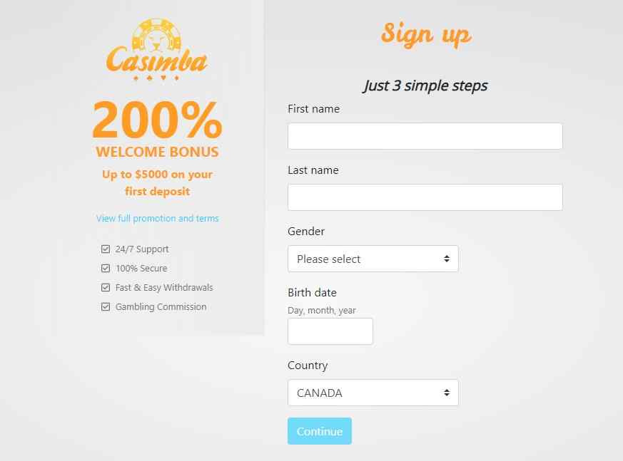 casimba casino signup and login