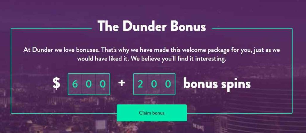 Dunder Casino 2 Dunder bonus
